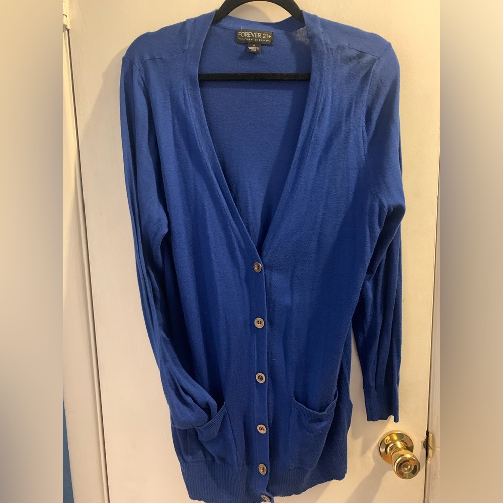 Royal Blue Forever 21 Plus Cardigan with Pockets